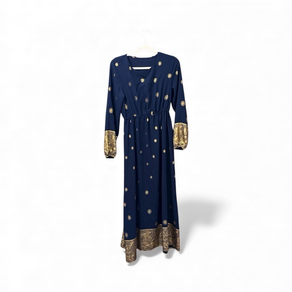 moosta Dresses & Skirts - Navy Blue Maxi Dress with Gold Accents